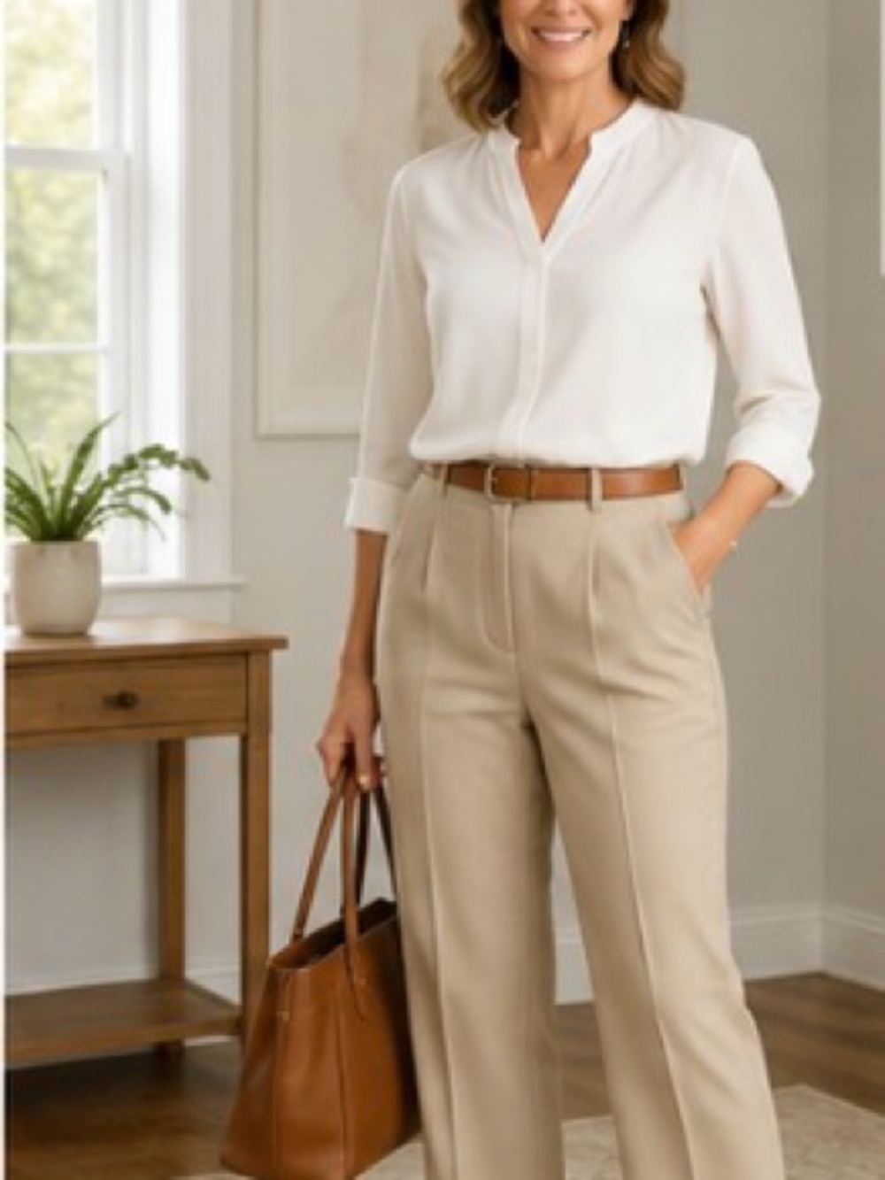 Talbots Petites 99% Wool Stretch Lined Dress Pants Beige Size 14P